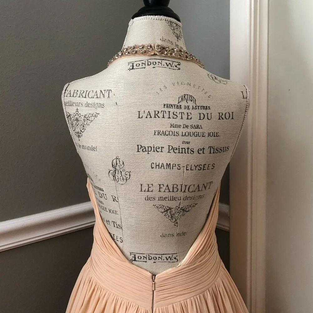 NEW COLORS SZ 12 NUDE JEWELED CHIFFON HALTER FORMAL EVENING GOWN